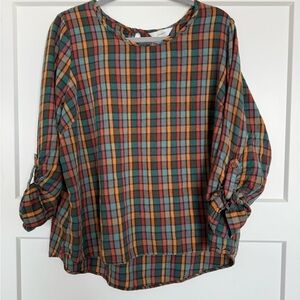 CJ Banks Multicolor Plaid Blouse